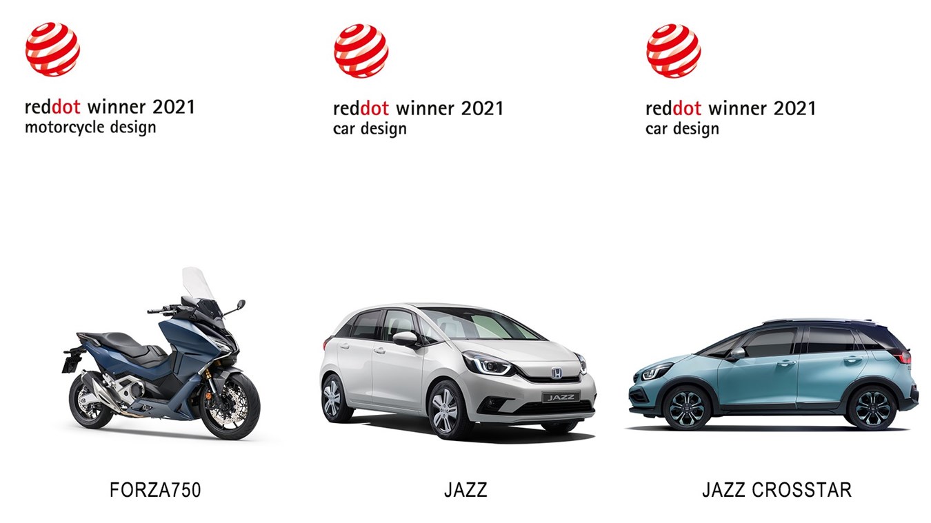 Honda erhält Red Dot Award 2021 für den neuen Jazz e:HEV, den Jazz Crosstar e:HEV und den Forza 750 Roller