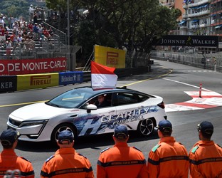Prince Albert of Monaco drives the Honda Clarity Fuel Cell in lap of honour at Formula 1 Grand Prix de Monaco 2017
