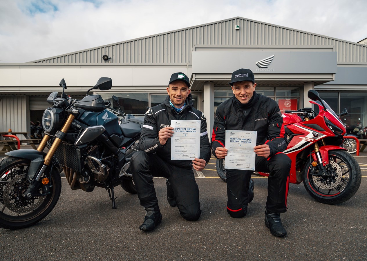 Honda Racing BSB riders Andrew and Glenn Irwin take to the roads after passing motorcycle tests